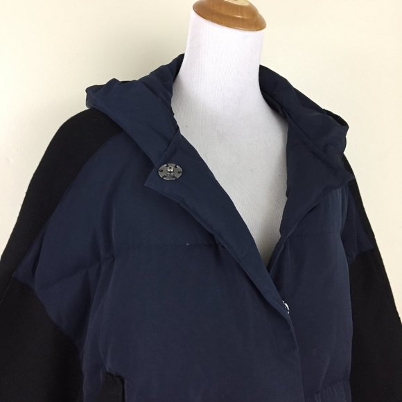 BASIC HOUSE Black Dark Blue Wool Blend Hoodie Duck Down Puffer Oversized Jacket - Picture 9 of 16
